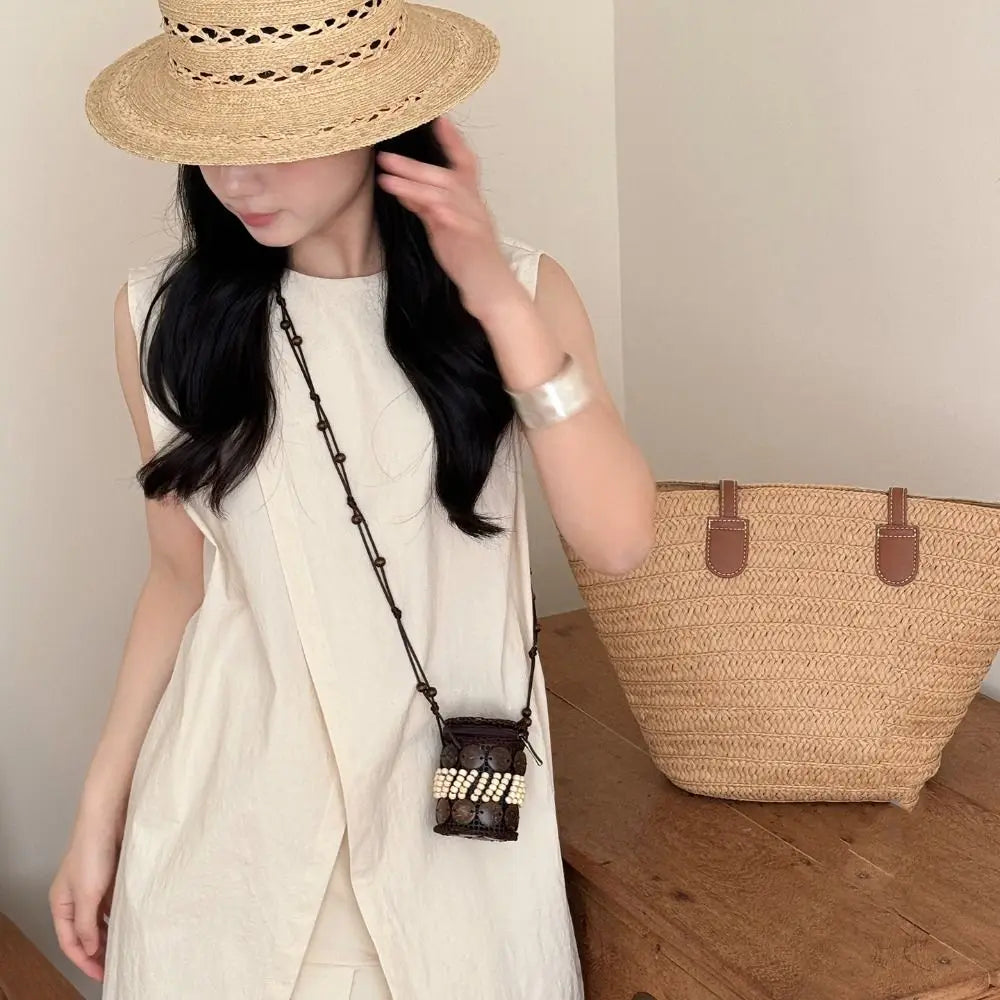 Soft TPU Ethnic Style Tote Bag | Large Capacity Handmade Weave Coconut Shell Bag Luxegan