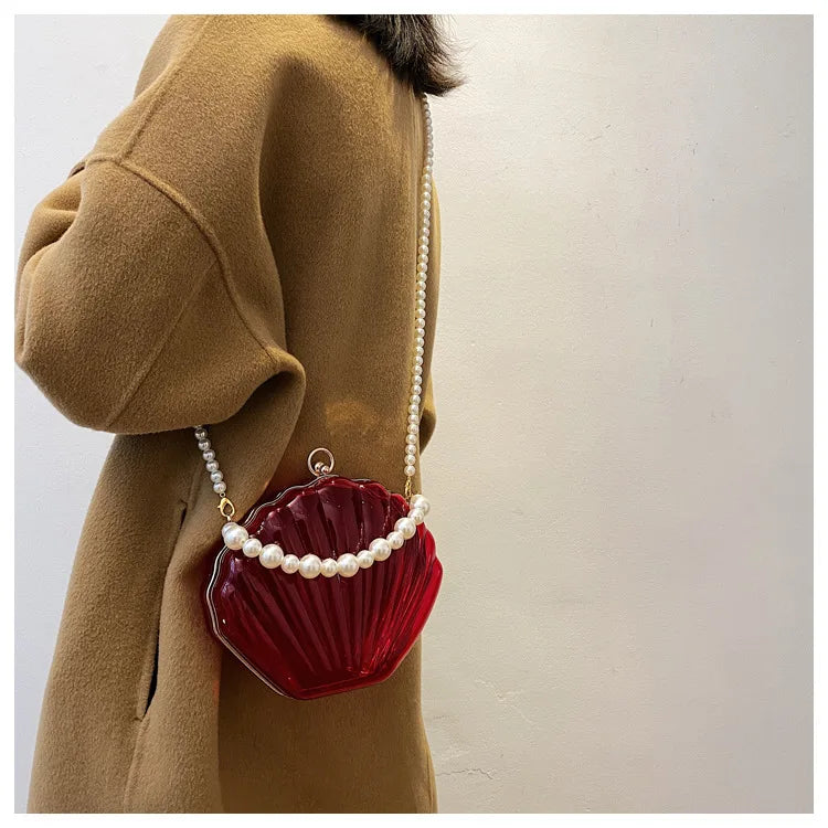 PVC Transparent Shell Bag | Hard Pearl Chain Crossbody & Evening Clutch Luxegan
