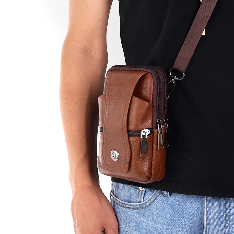 Genuine Cowhide Leather Men's Messenger Bag | Sophisticated "Multi-Functional" Silhouette | Professional Small Travel Waist Bag & Chest Pouch | "Dignified" High-Performance Leather Essential for Radiant Versatile Styling Luxegan