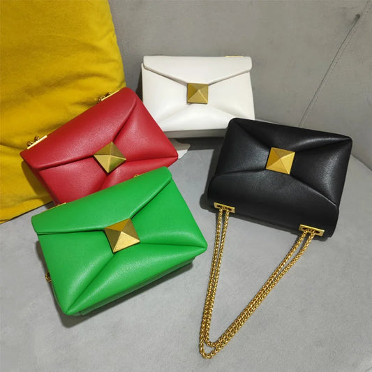 Cowhide Leather Crossbody | Luxury Chain & Rivet Satchel Luxegan