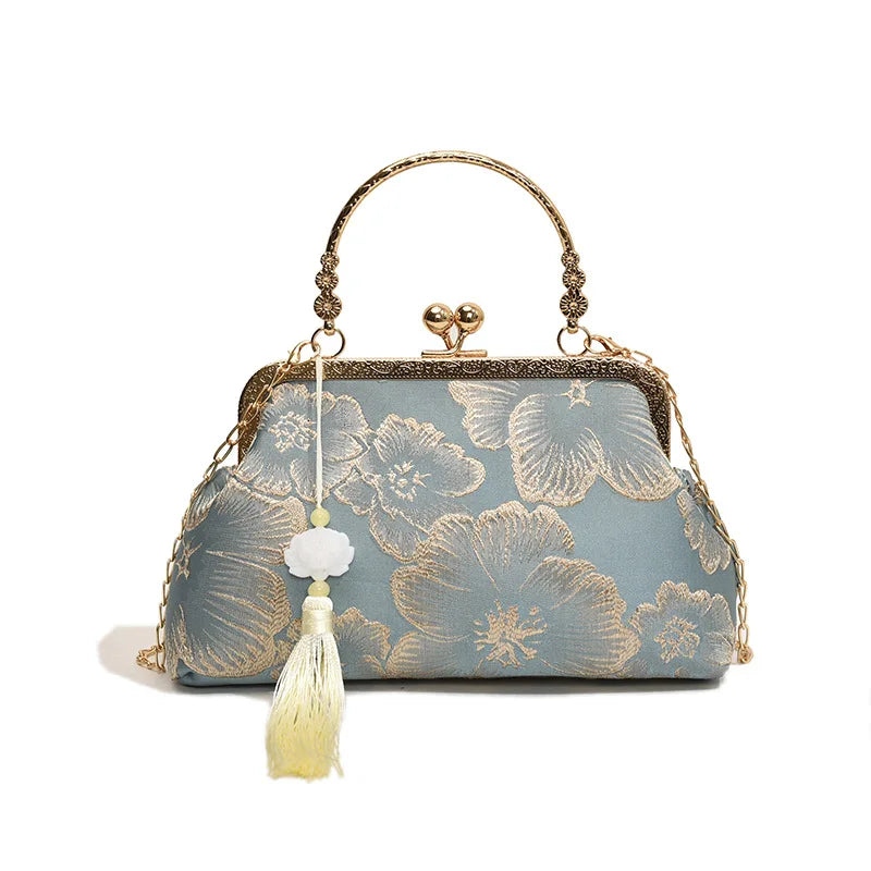 Chinese Style Embroidered Shoulder Bag | Sophisticated Retro Small Square Handbag | Elegant Wedding & Party Evening Clutch | "Dignified" Shell-Shaped Luxury Designer Bag for Formal Styling Luxegan