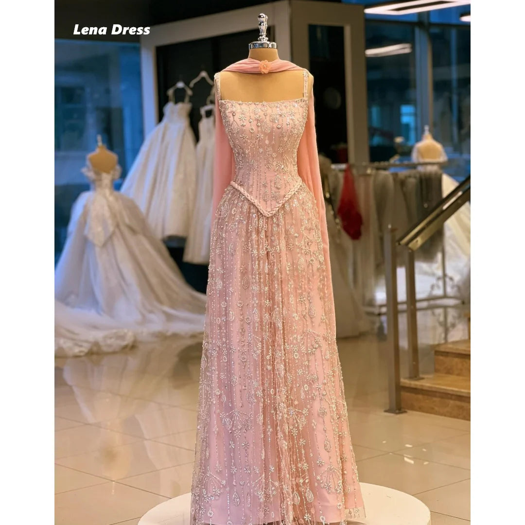 Luxurious Lace Prom Dress | Elegant Sweetheart A-Line Evening Gown | Modern Floor-Length Ball Dress with Shawl | Premium Knit Sleeveless Beads Formal Party Dress with Built-in Bra Luxegan