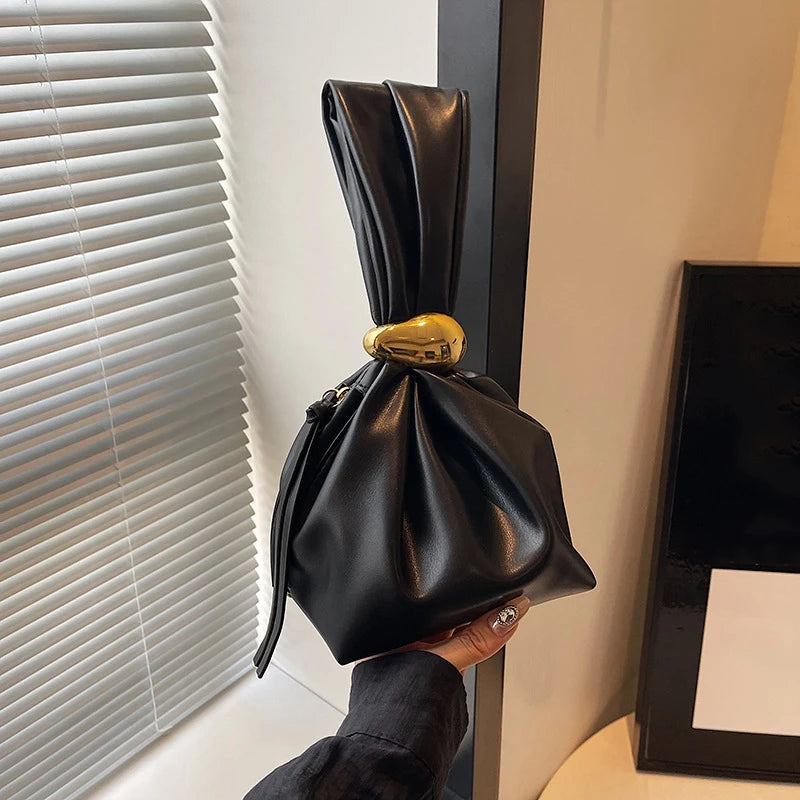Design Mini PU Leather Dumpling Clutch | Sophisticated Niche Knotted Handbag | Elegant Retro Shoulder Bag for Women | Fashion-Forward Soft Wrist Purse & Unisex Fashion Handbag Luxegan