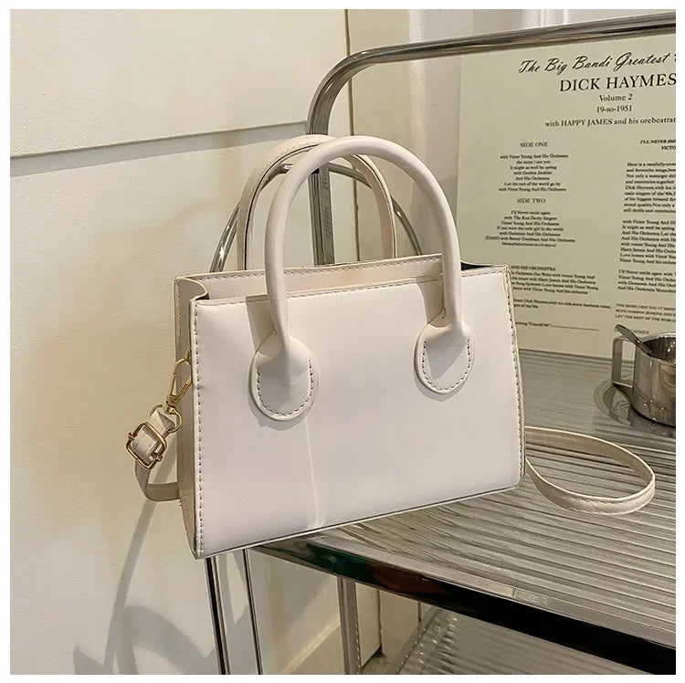 Minimalist Black Small Square Bag | Classic Top Handle Purse & Work Handbag Luxegan