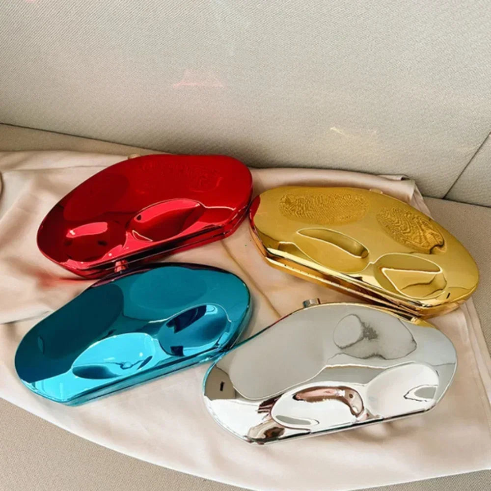 Hard Acrylic Shell Minaudiere | Gold/Silver/Blue Metal Shiny Evening Clutch Luxegan