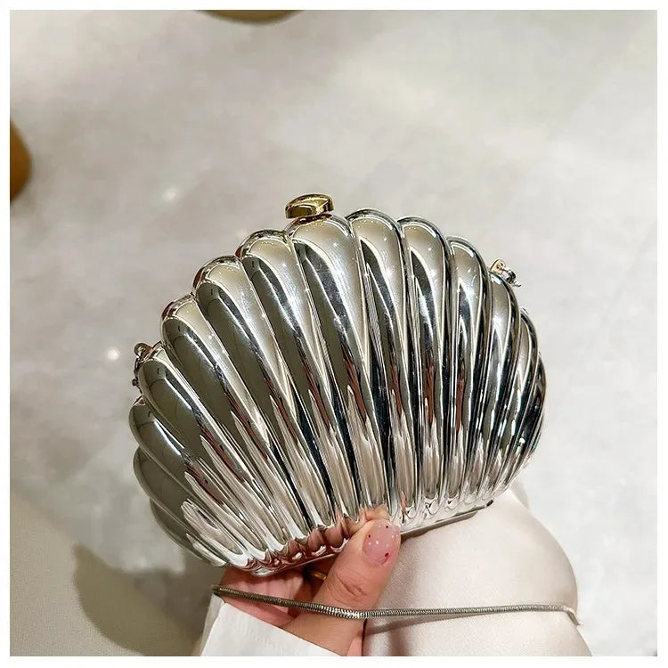 Acrylic Shell Evening Clutch | Cute Silver/Gold Designer Purse with Strap Luxegan