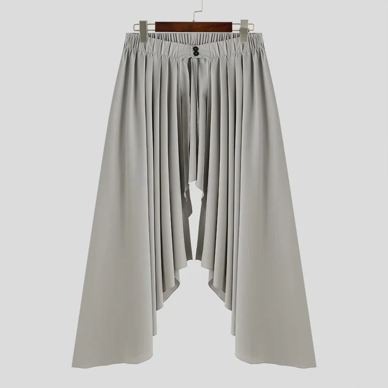 Men’s Irregular Pleated Skirt | Sophisticated Mid-Waist Loose Silhouette | Elegant "Ankle-Length" Split Streetwear | "Dignified" Button Fly Unisex Bottoms for Radiant Versatile Styling Luxegan