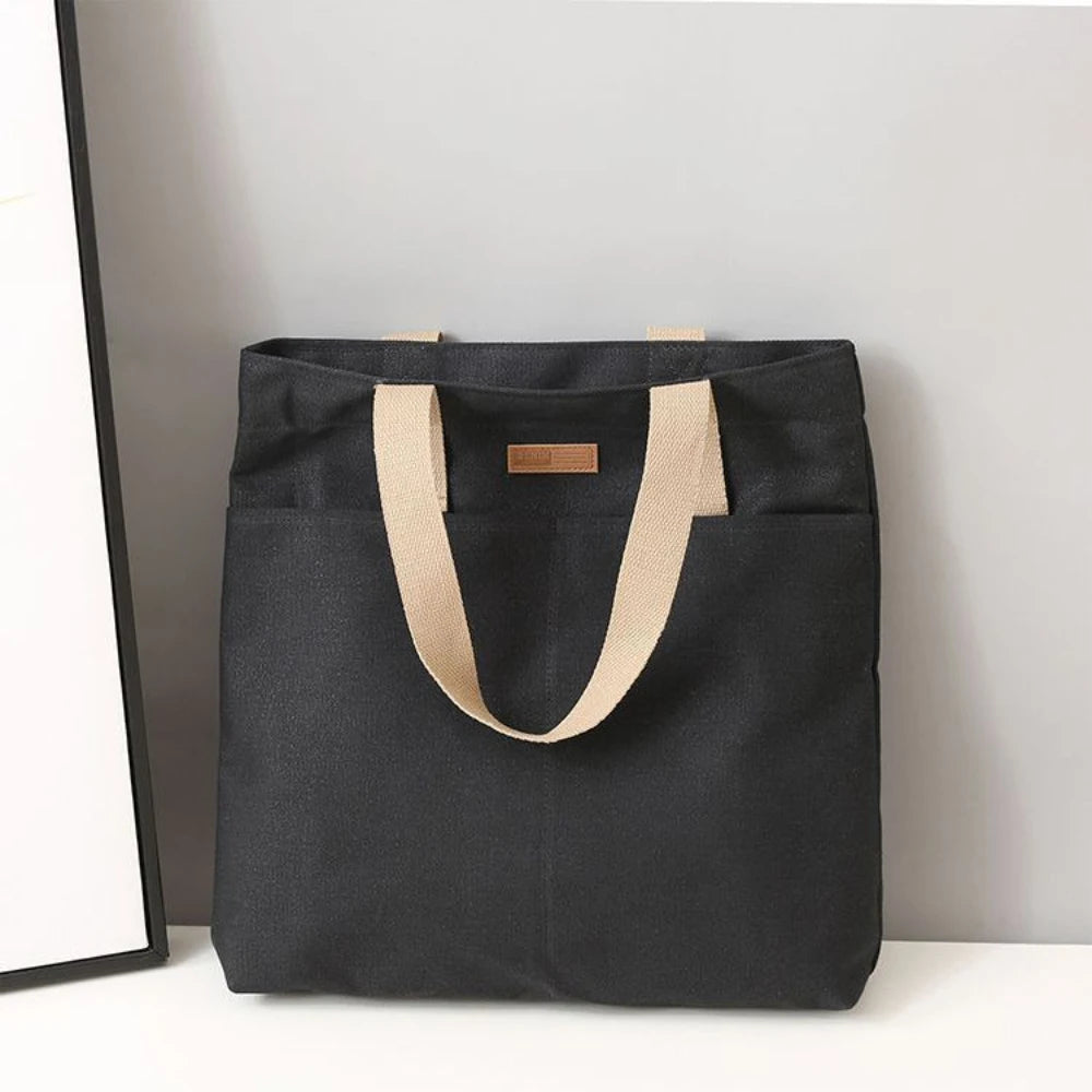 1Pc Women's Tote Bag Canvas Sewing Thread | Large Capacity Advanced Sense Handbag & Convenient Practical Female Commuter Bag Luxegan
