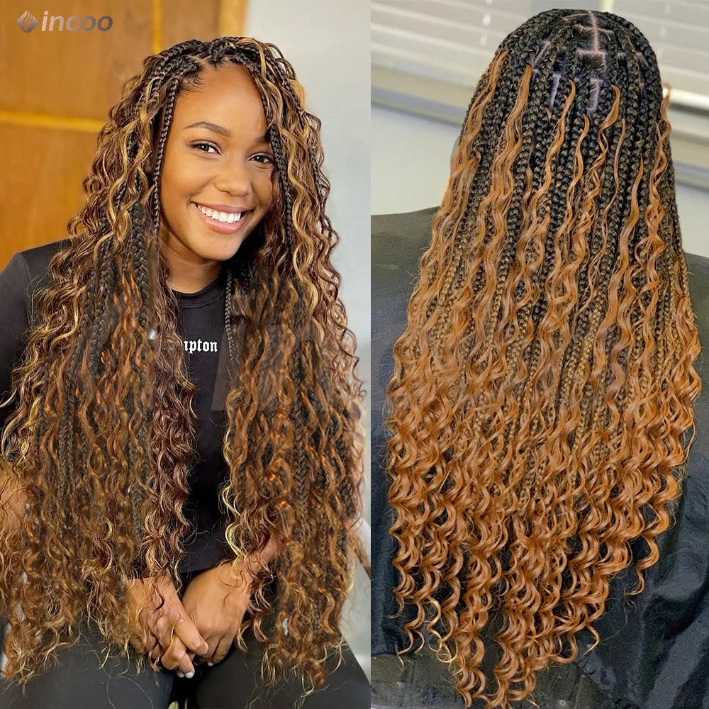 32-36 Inch Boho Box Braids Goddess Locs Wig | 360 Full Lace