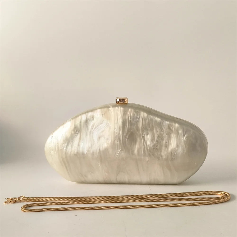 Luxury Ivory Acrylic Shell Purse | Sophisticated "Box Handbag" Silhouette | Elegant Beige Handmade Evening Bag | "Dignified" High-Performance European American Fashion Essential for Radiant Versatile Styling Luxegan