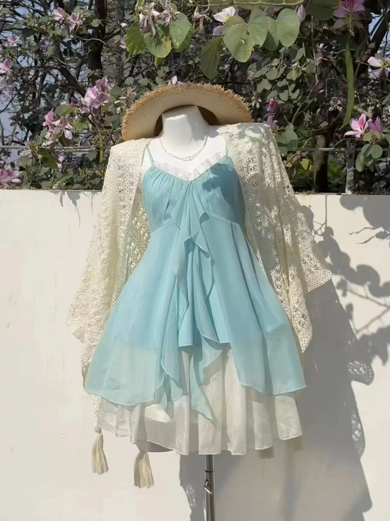 Women's Y2k Lolita Cute Mini Dress | Spicy Girls Floral Style Lace-Up Summer Dress | Elegant Square Collar Ruffle Slim Fit Vestido | Premium Tatting Regular Fit A-Line Dress Model QZ6007 Luxegan