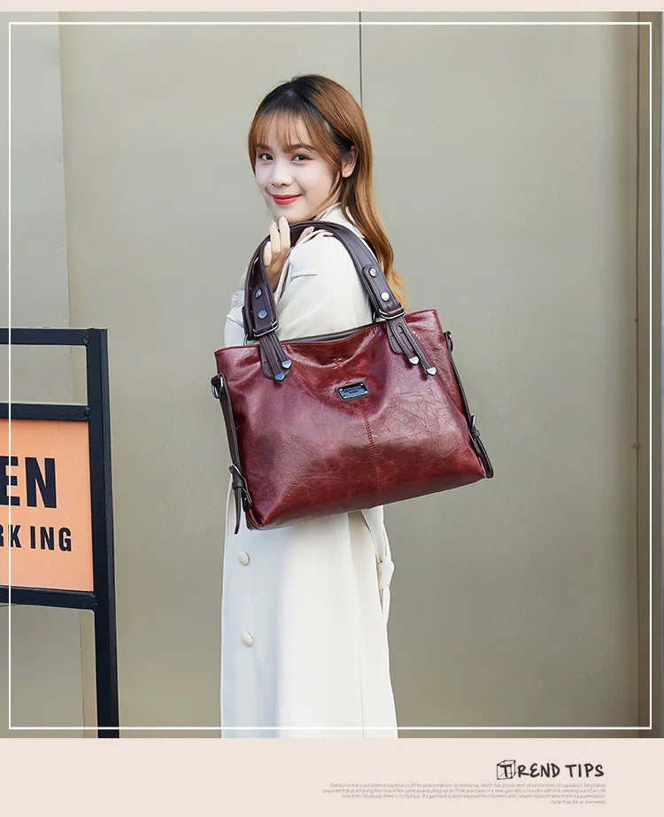 New Fashion Casual Tote Bag | Women's Handbags & Soft Leather Shoulder Bags (Vintage Big Capacity Crossbody Hand Bag) Luxegan