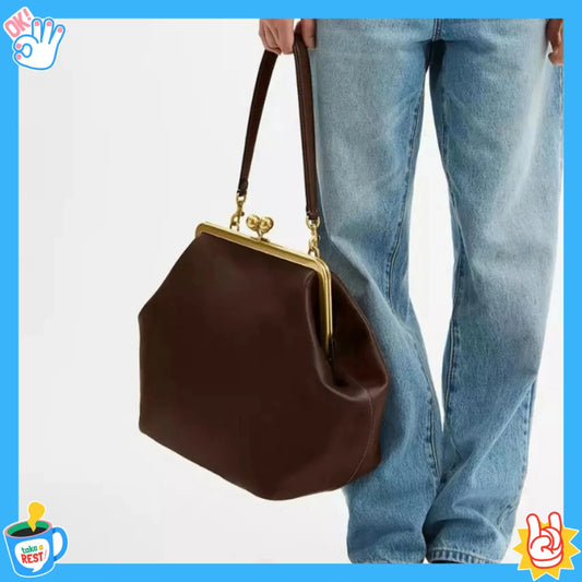 Famous Brand Runway Frame Shell Handbag | Sophisticated "Kiss Lock" Silhouette | Elegant Exquisite Trend Shoulder Bag | "Dignified" High-Performance Large Clip Accessory for Radiant Versatile Styling Luxegan