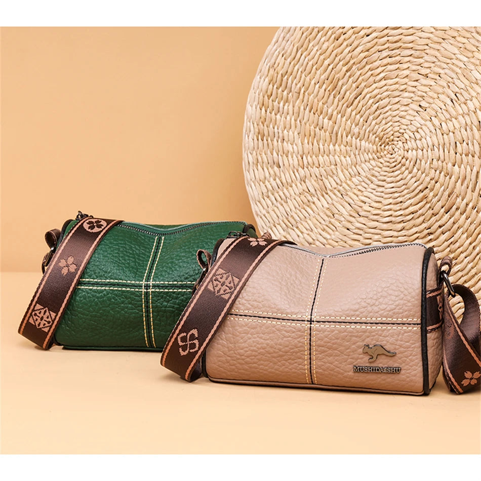 100% Genuine Cow Leather Crossbody Bag | Luxury Women’s Barrel-Shaped Handbag | High-Quality Sequined Shoulder Bag | Premium Ladies Messenger Bag & Sac A Main Luxegan