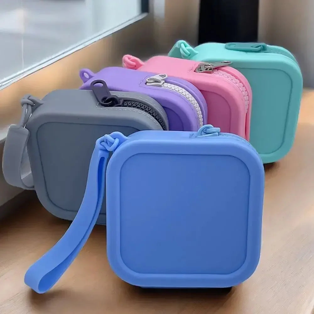 Silicone Solid Square Organizer | Zipper Waterproof Mini Wallet & Earphone Case Luxegan