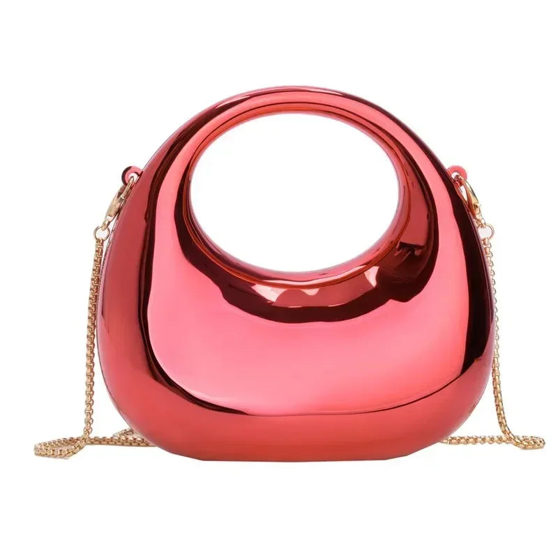 Metallic Half-Moon Minaudiere | Hard Crossbody & Clutch Luxegan
