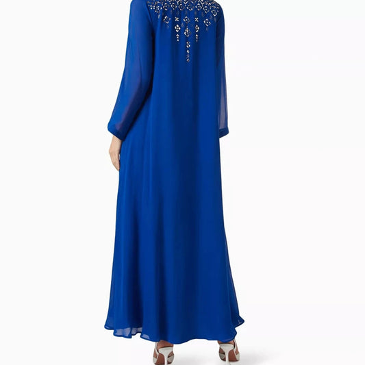 Sequined Draped A-Line Prom Dress | V-Neck Full Sleeve Ankle-Length Evening Gown - view 2