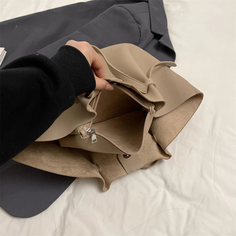 Luxury Designer 2-in-1 Shopper Tote Set | Branded Soft PU Leather Shoulder Handbag for Women (Big Capacity) Luxegan