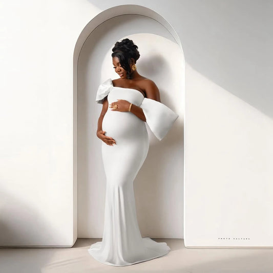 Off-the-Shoulder Ruffle Mermaid Maternity Gown | Formal Photography & Prom Dress Luxegan
