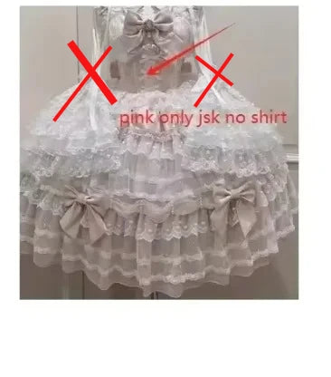 Sweet Lolita JSK Dress Set – Lace, Bow, Spaghetti Strap, Square Collar, A-Line