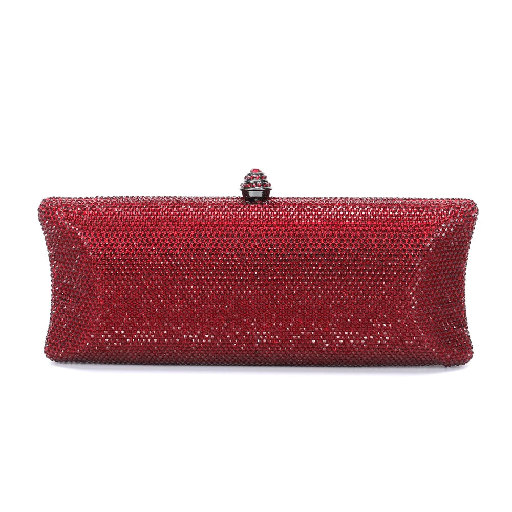 Colorful Diamond Gala Evening Bag | Sophisticated Rhinestone Party Clutch | Elegant Metallic Dinner Purse | "Dignified" Hard-Shell Bridal Handbag for Versatile Occasion Styling Luxegan