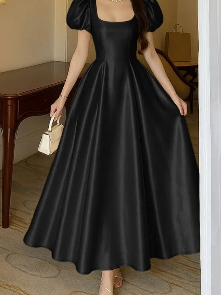 Women's Elegant White Silky Satin Maxi Dress | Graceful Square Neck Wedding Guest Evening Gown | Sexy & Club Sleeveless Tank Party Robe | Premium Non-Stretch Slim Fit A-Line Dress