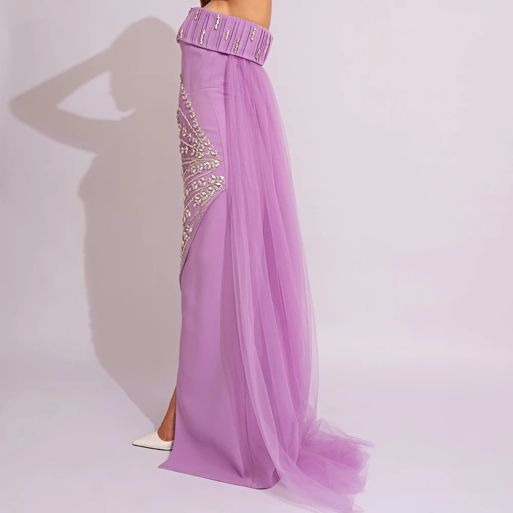 Crystal Draped Backless Mermaid Evening Gown | Strapless Sleeveless Floor-Length Prom Dress Luxegan