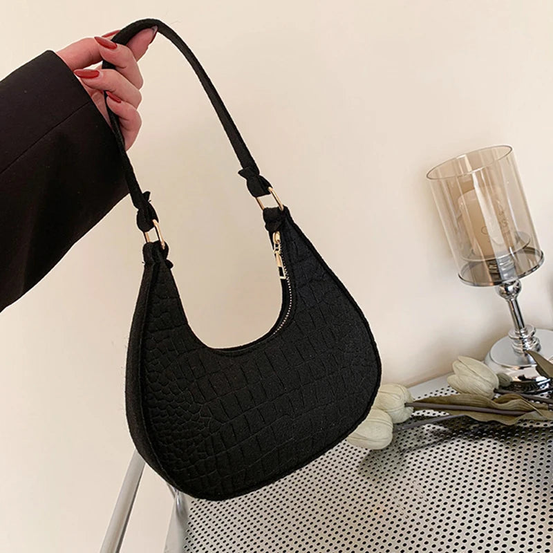 Fashion Korean Version Felt Stone Pattern Underarm Bag | Casual Soft Winter Purse & Shoulder Handbag for Women (Lightweight) Luxegan