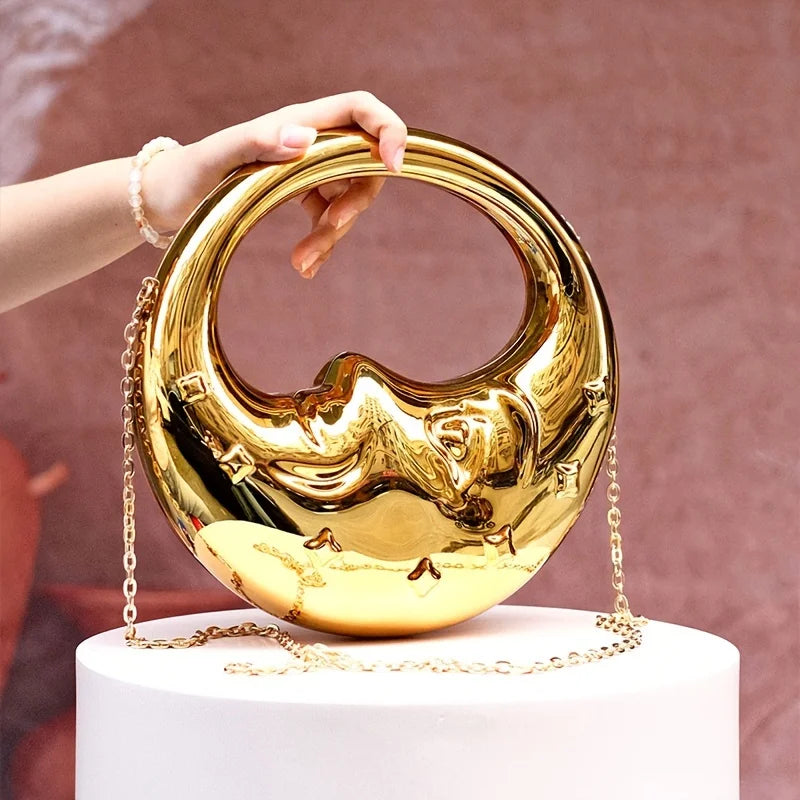 Hard Acrylic Moon Shape Clutch | Gold/Silver Shell Ladies Evening Purse Luxegan
