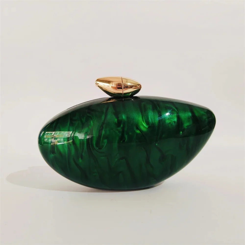 Hard Acrylic Marble Box Clutch | Pearl Chain Evening & Bridal Handbag