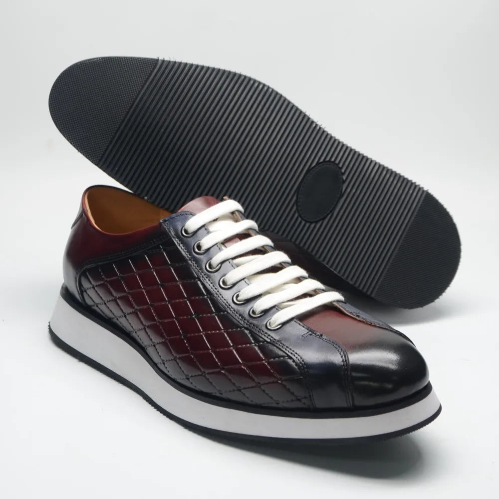 Original Men's Designer Casual Sneakers | Genuine Leather Plaid Derby Skateboard Shoes (Height Increasing) Luxegan