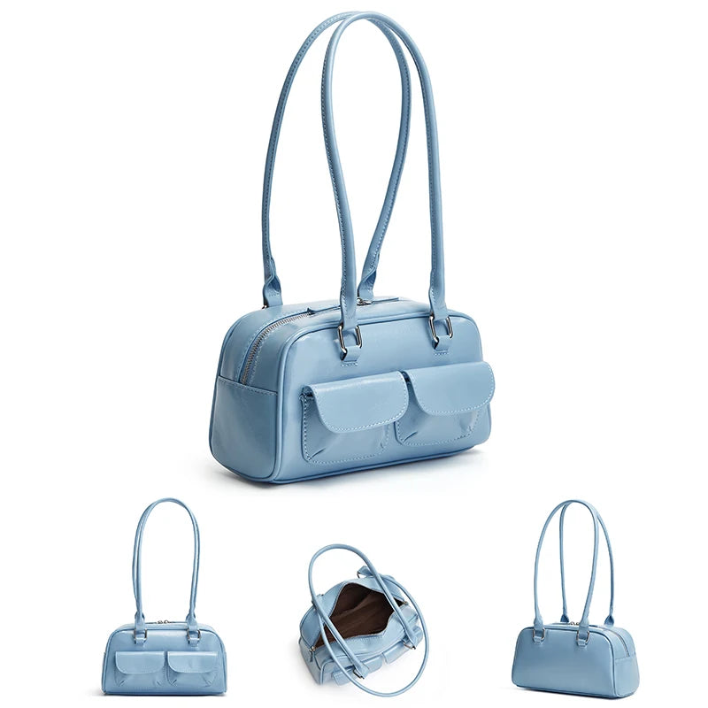Oil Wax Leather Bowling Bag | Multi-Pocket Shoulder Handbag Luxegan