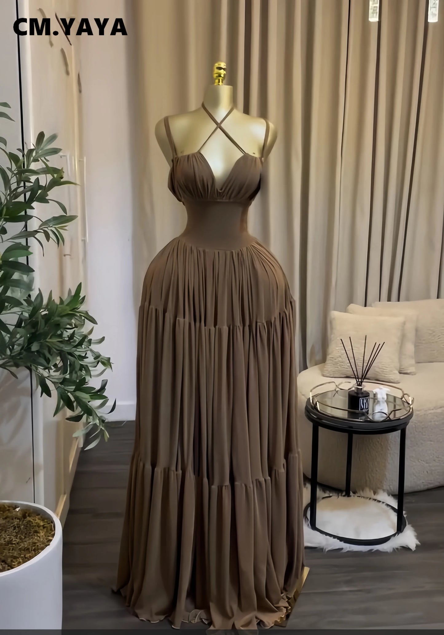 CM.YAYA 2026 Summer Women Halter Sleeveless Strapless Long Maxi Dress Slim Evening Birthday Beach Sexy Vacation Party Dresses