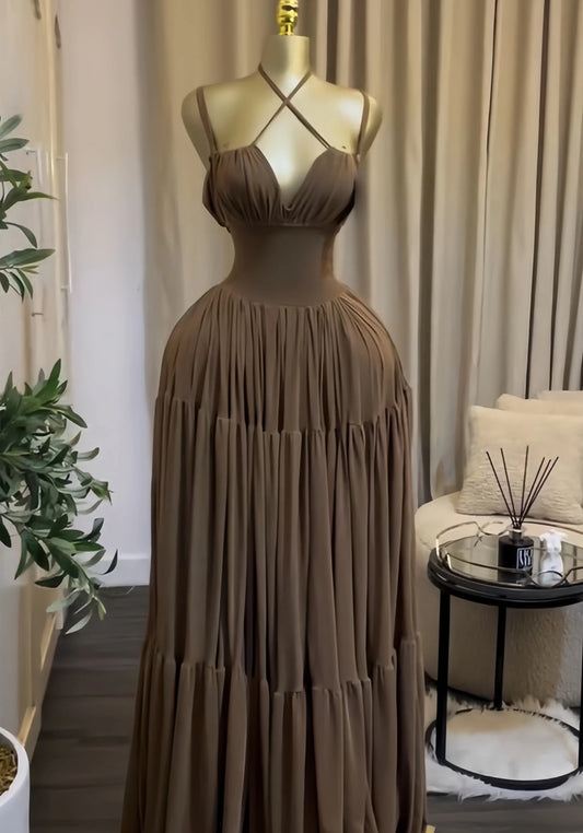 Strapless Halter Sleeveless Fit & Flare Knit Floor-Length Maxi Dress | Sexy Beach Vacation Party Evening Dress Luxegan