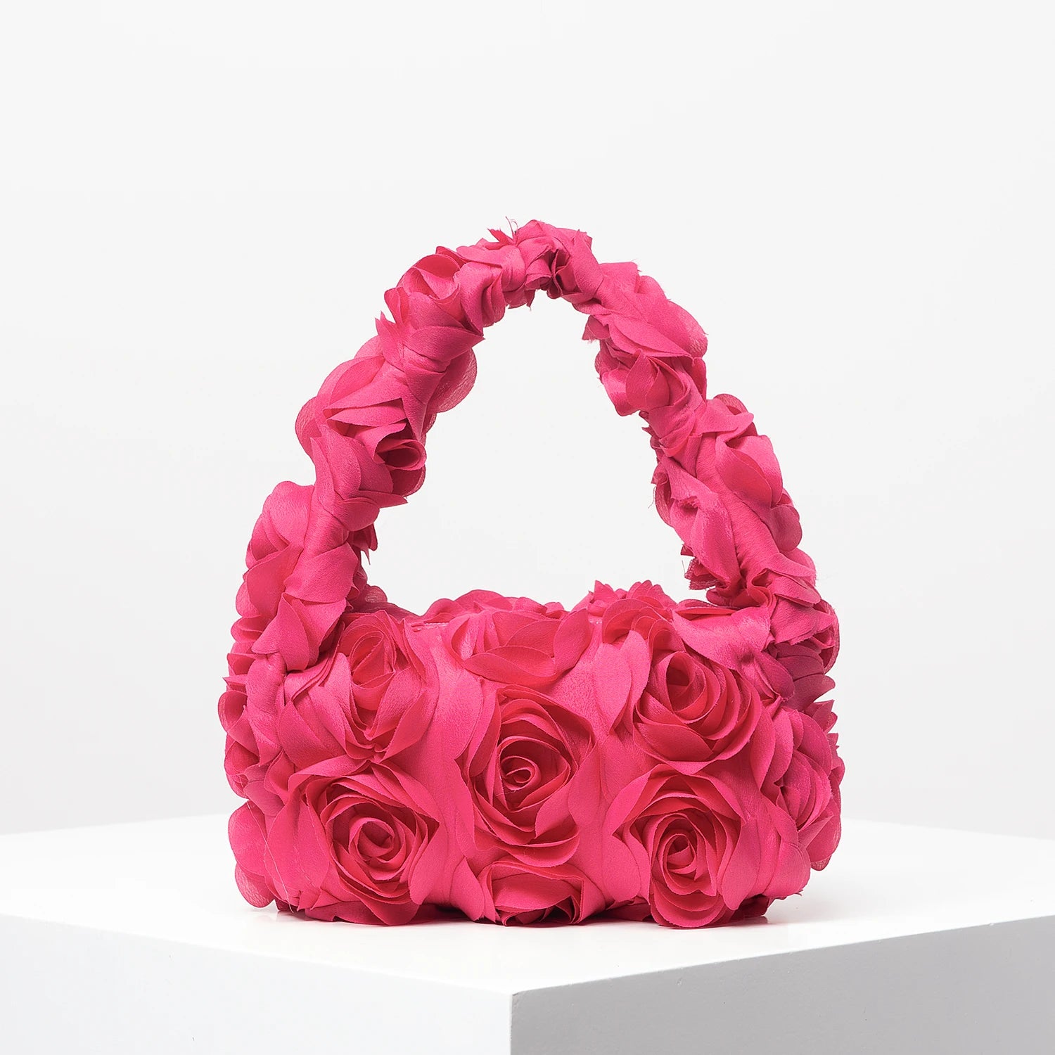 Polyester Floral Small Square Bag | Elegant Rose Zipper Wedding Party Handbag Luxegan