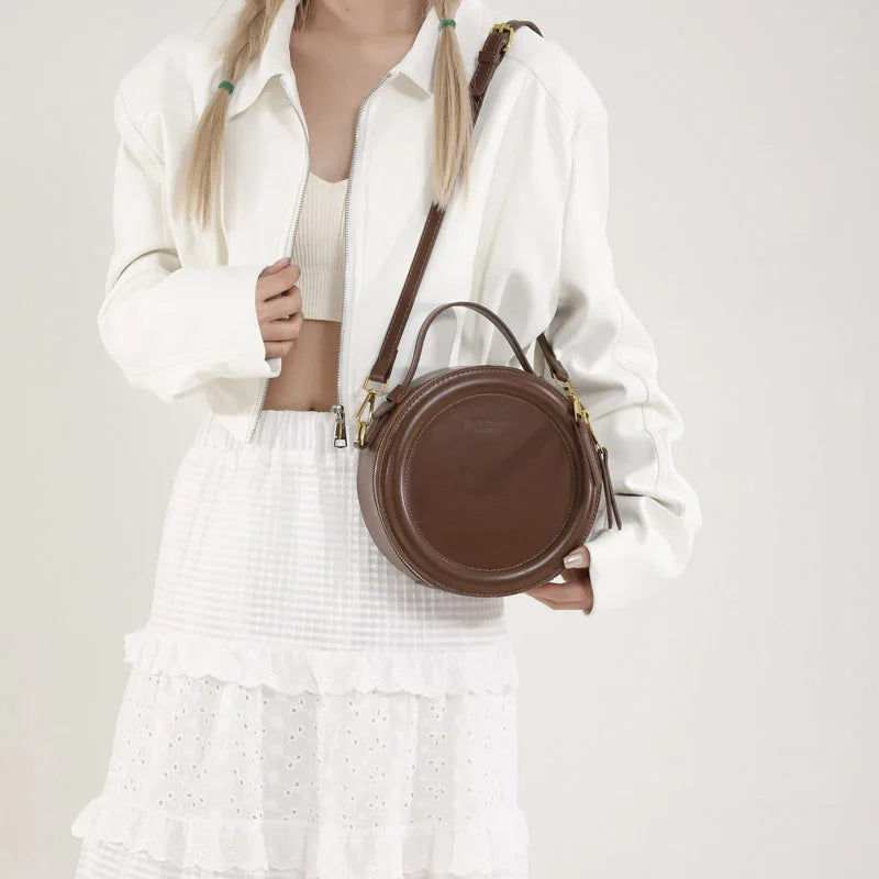 Round Crossbody Bags for Women | High Quality PU Leather Designer Shoulder Bag & Female Clutch Purse (Solid, Soft) Luxegan
