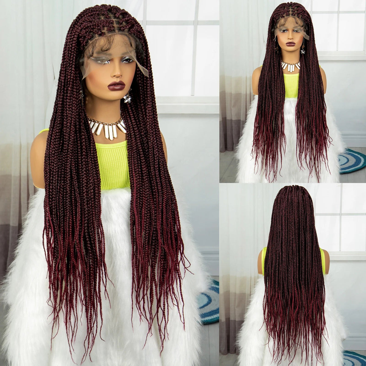 Synthetic Braided Wig Synthetic Hair Lace Front Wigs Box Braided Wigs for Black Women 36 Inches Micro Braids Wigs with Baby Hair Luxegan