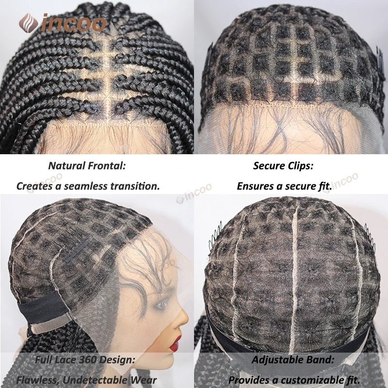 Knotless Box Braids Full Lace Wig | Cornrow Accents | Synthetic Braids | Black Women Luxegan