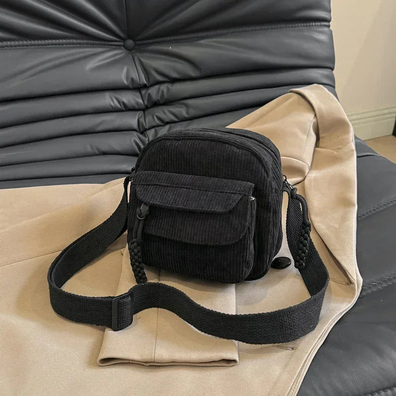 Casual Corduroy-Style Messenger Bag | Sophisticated Small Shoulder Purse | Elegant Teenager Crossbody Tote | "Dignified" Structured Canvas Bag for Versatile Student Styling Luxegan