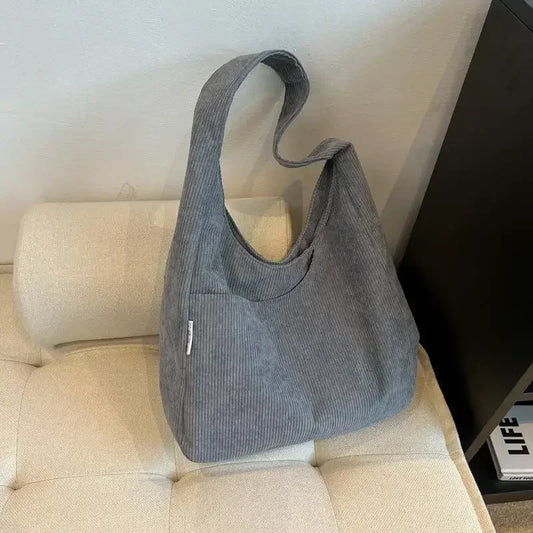 Canvas Corduroy Tote Bag | Simple Casual Large Capacity & Solid Shopper Bag Luxegan