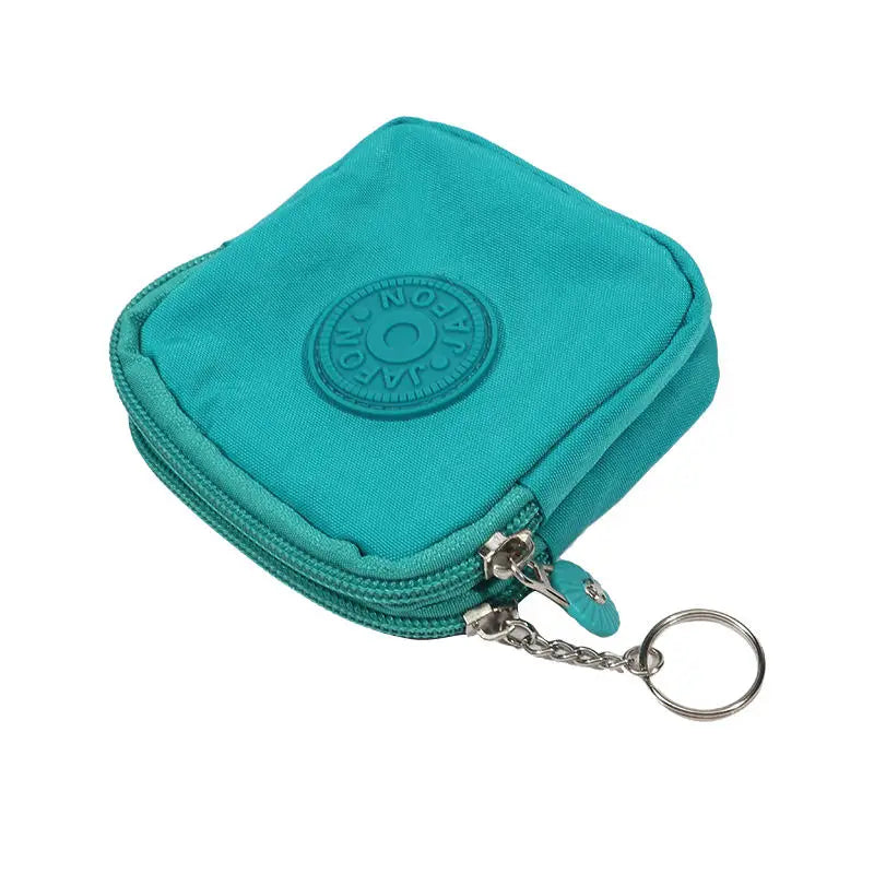 Nylon Solid Square Coin Purse | Zipper Waterproof Mini Card Holder & Key Bag