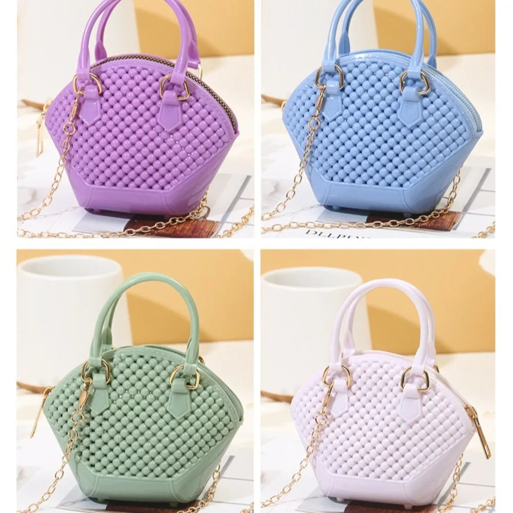 PU Cartoon Hobo Bag | Moderate Hardness Transparent Pearl Shell Crossbody Luxegan