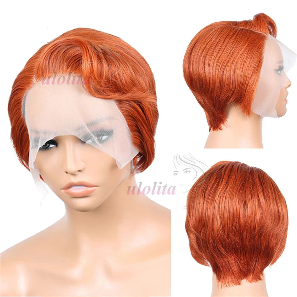 Short Bob Wig Pixie Cut Wig Straight Human Hair Wig 13X4 Transparent Lace Frontal Wig For Women Highlight Straight Pixie Cut Wig