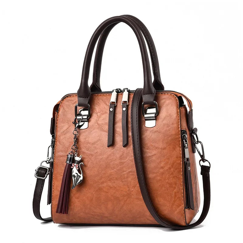 Vintage PU Leather Ladies Handbags | Women's Messenger Bags & Totes (Tassel Designer Crossbody Shoulder Bag) Luxegan