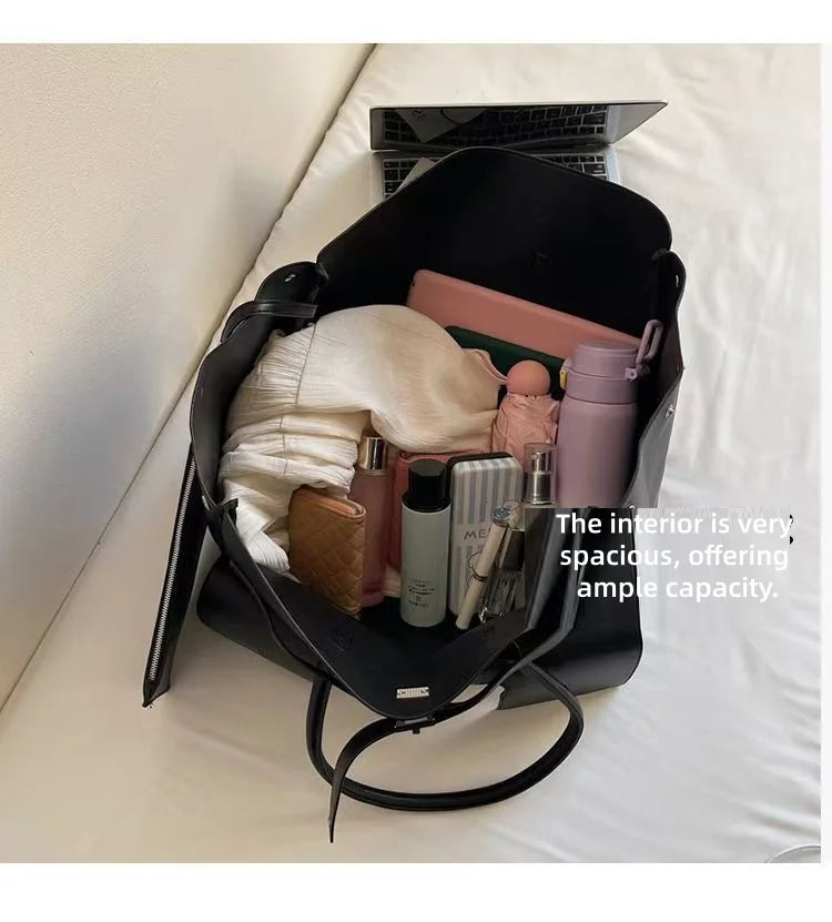 Bolso Tote de Marca Diseño Rodeo Lock Bolso de Mujer Gran Capacidad Bolso de Hombro para el Trabajo Cuero PU Hebilla Punk Bolso de Mano Sencillo y Versátil
