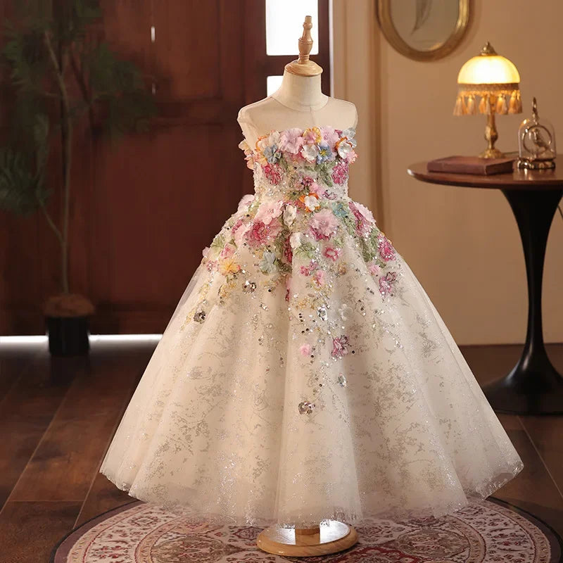Girls' High-End French Style Forest Series Flower Little Host Walk Show Piano Performance Birthday Flower Girl Party Princes