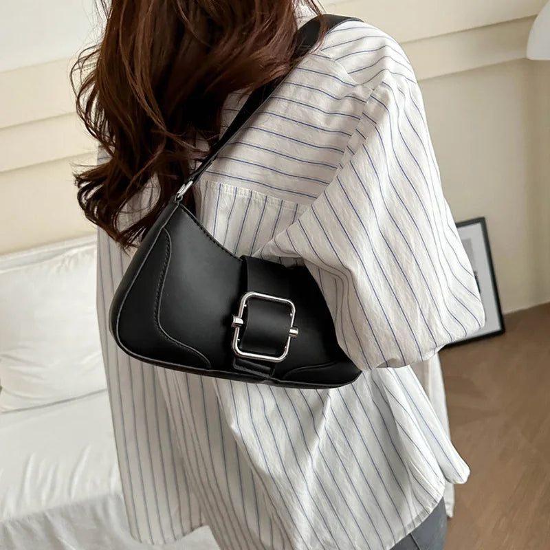 Women's Shoulder Bag | Fashionable Solid PU Leather Handbag & Casual Crossbody Purse