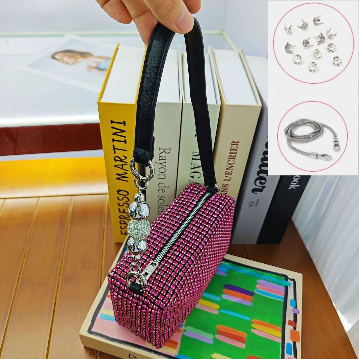 Super A Rhinestone Light Luxury Bag | Women's Summer High-End Texture Messenger & Portable Dinner Bag (Shiny Full Diamond Crossbody) Luxegan
