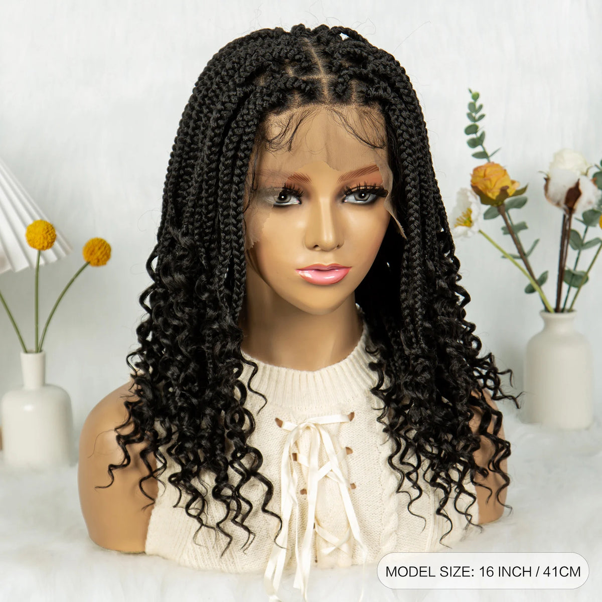 16 Inch Boho Knotless Box Braided Wig | Full Lace | Curly Ends