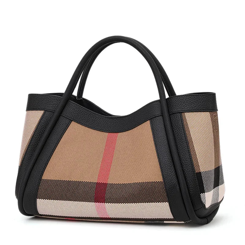 Genuine Leather Large Capacity Women’s Handbag | New Design Plaid Pattern Shoulder Bag | Premium Leather Casual Tote | Sophisticated High-End Female Daily Bag (Model Q1522) Luxegan